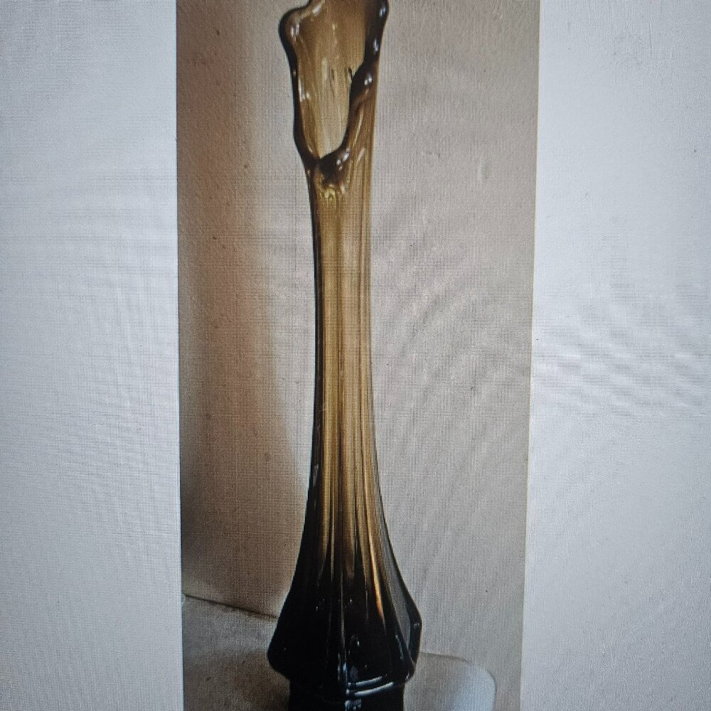 vintage Viking glass column ribbed smokey swing vase mcm